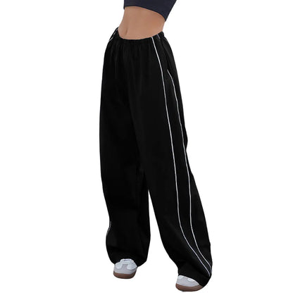Women's Parachute Pants Wide Leg Baggy Pants Y2K Elastic Waist Jogger Sweatpants Track Pants Streetwear