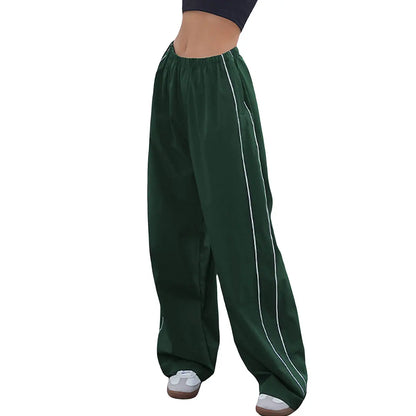 Women's Parachute Pants Wide Leg Baggy Pants Y2K Elastic Waist Jogger Sweatpants Track Pants Streetwear