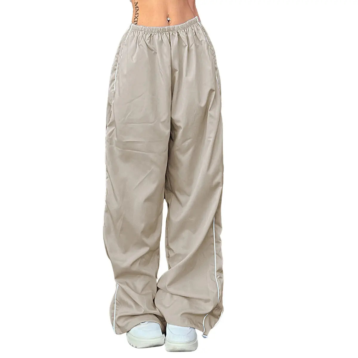 Women's Parachute Pants Wide Leg Baggy Pants Y2K Elastic Waist Jogger Sweatpants Track Pants Streetwear