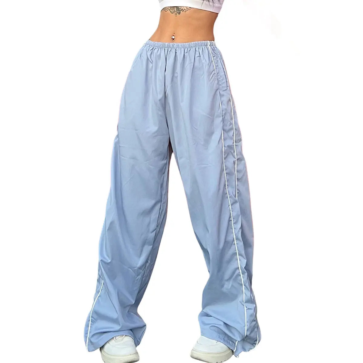 Women's Parachute Pants Wide Leg Baggy Pants Y2K Elastic Waist Jogger Sweatpants Track Pants Streetwear