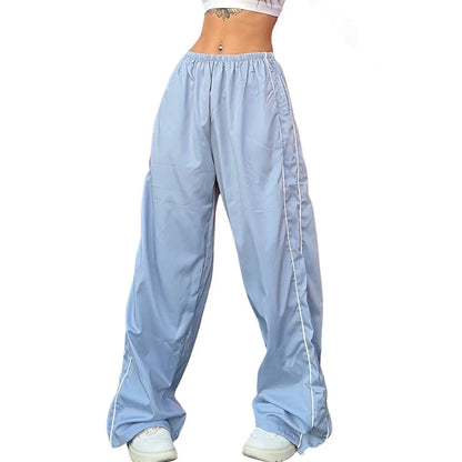 Women's Parachute Pants Wide Leg Baggy Pants Y2K Elastic Waist Jogger Sweatpants Track Pants Streetwear