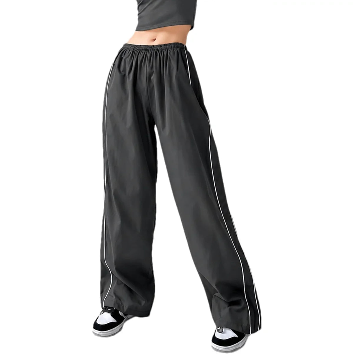 Women's Parachute Pants Wide Leg Baggy Pants Y2K Elastic Waist Jogger Sweatpants Track Pants Streetwear
