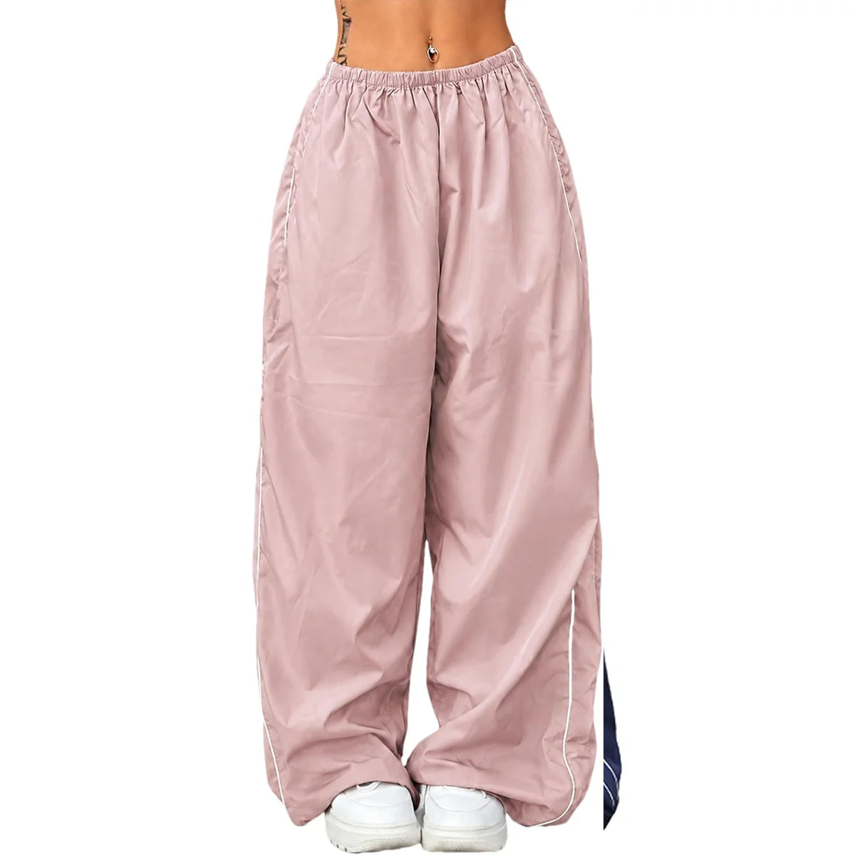 Women's Parachute Pants Wide Leg Baggy Pants Y2K Elastic Waist Jogger Sweatpants Track Pants Streetwear