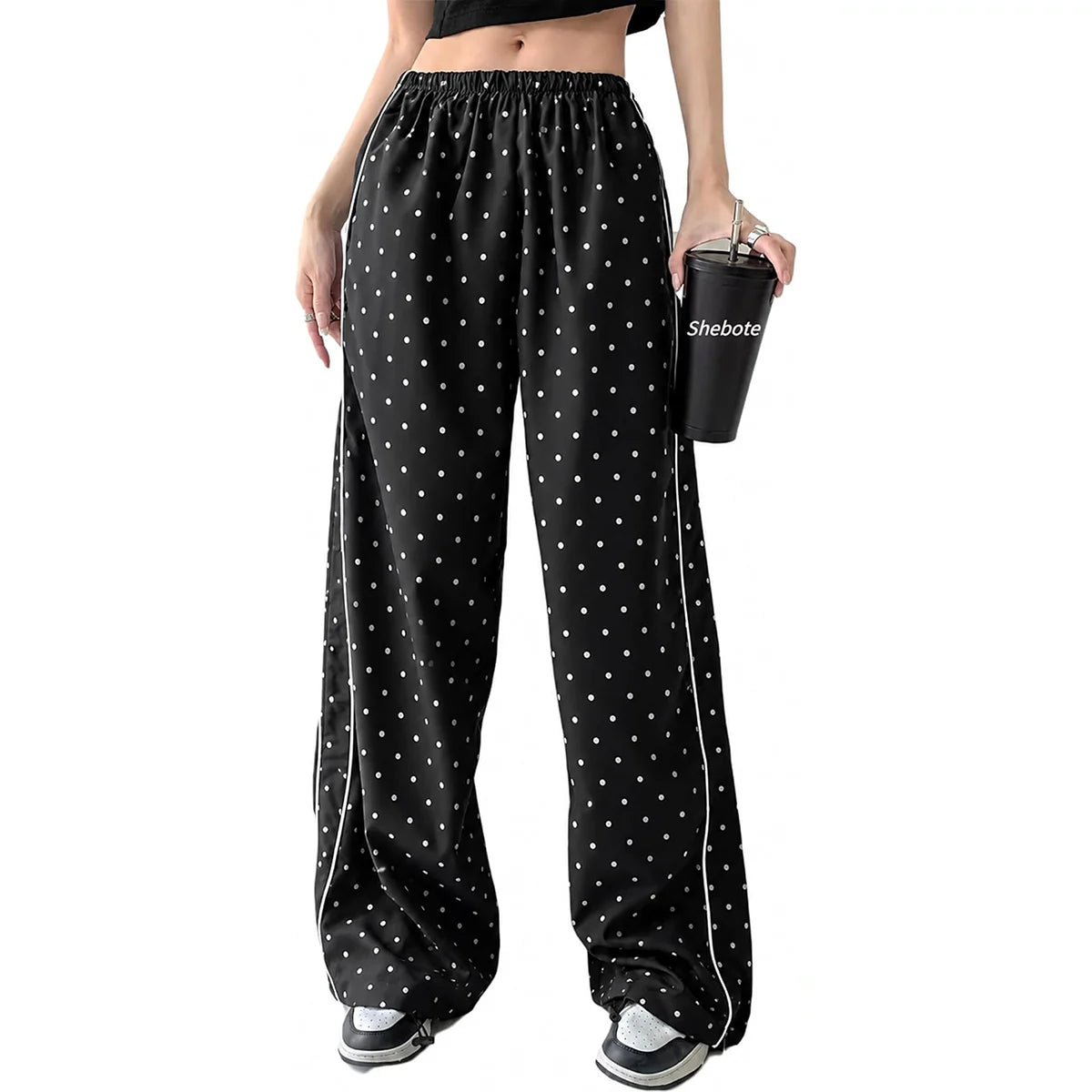 Women's Parachute Pants Wide Leg Baggy Pants Y2K Elastic Waist Jogger Sweatpants Track Pants Streetwear