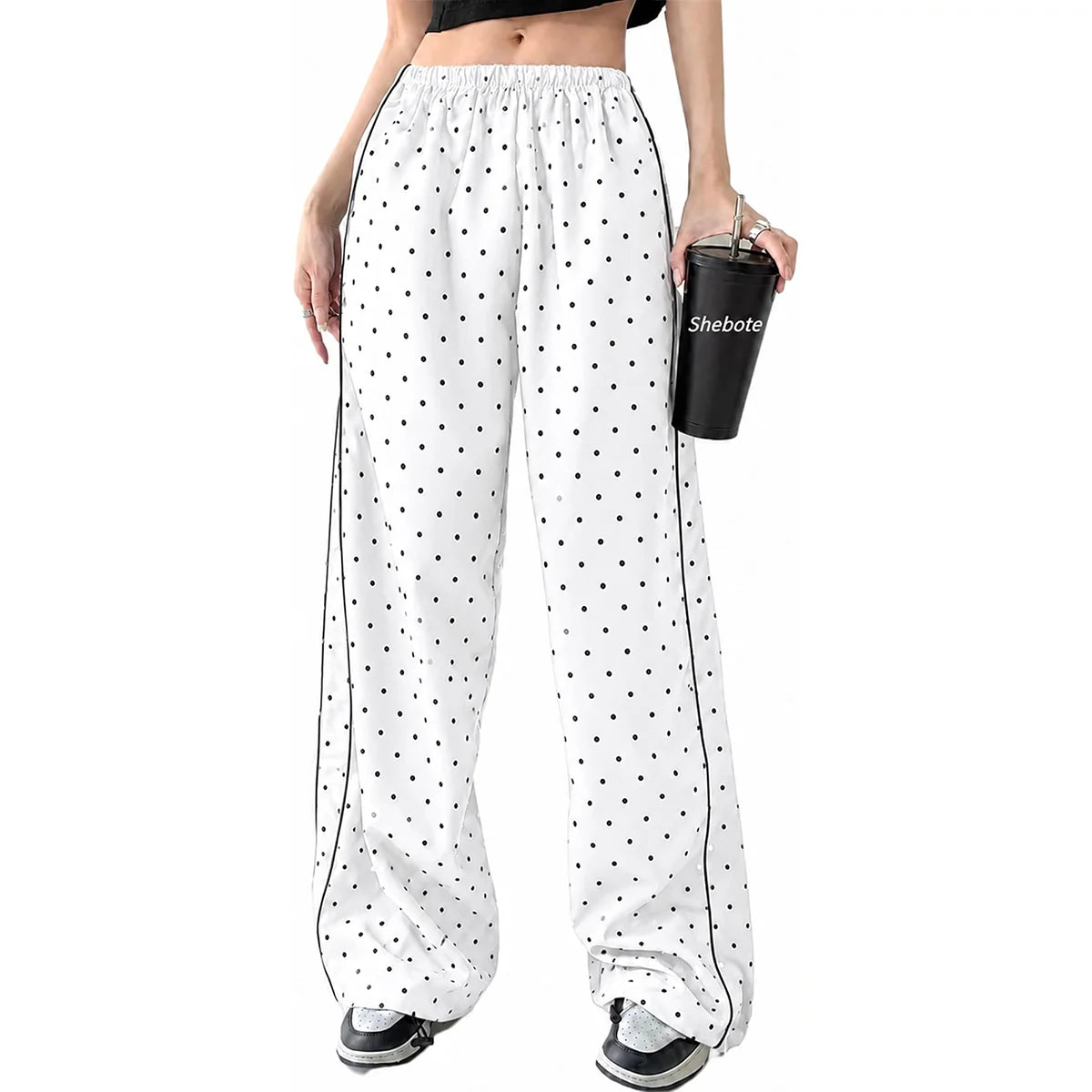 Women's Parachute Pants Wide Leg Baggy Pants Y2K Elastic Waist Jogger Sweatpants Track Pants Streetwear
