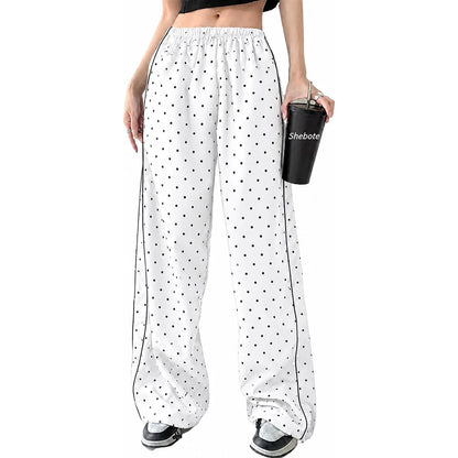 Women's Parachute Pants Wide Leg Baggy Pants Y2K Elastic Waist Jogger Sweatpants Track Pants Streetwear