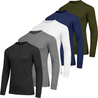 Men's 5-Pack 100% Cotton Waffle-Knit Thermal Shirts – Crew Neck & Henley