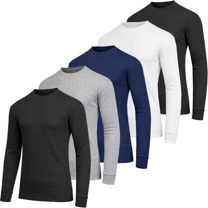 Men's 5-Pack 100% Cotton Waffle-Knit Thermal Shirts – Crew Neck & Henley