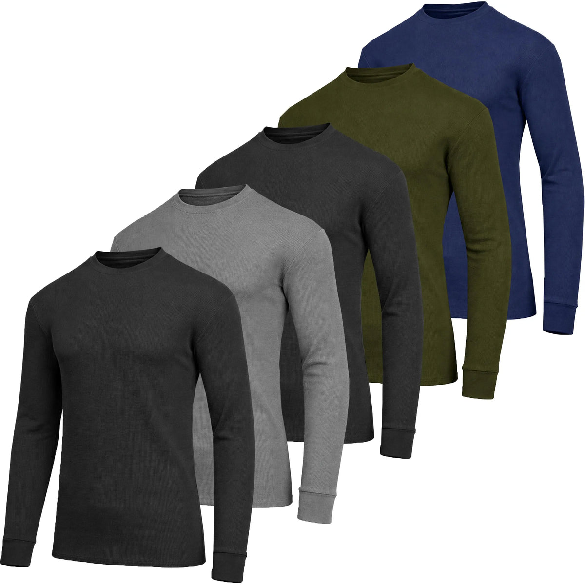 Men's 5-Pack 100% Cotton Waffle-Knit Thermal Shirts – Crew Neck & Henley