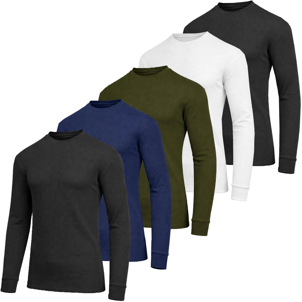 Men's 5-Pack 100% Cotton Waffle-Knit Thermal Shirts – Crew Neck & Henley