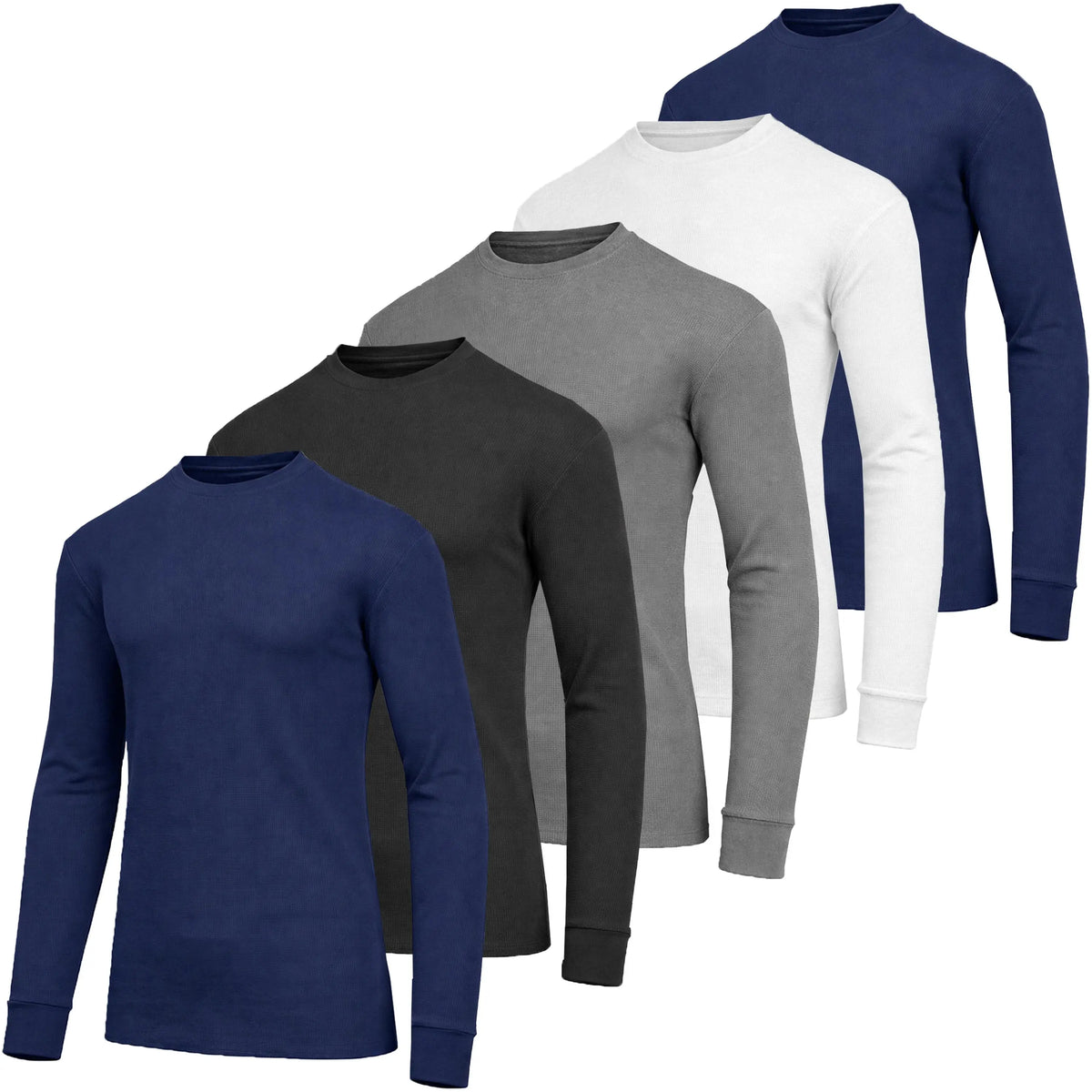 Men's 5-Pack 100% Cotton Waffle-Knit Thermal Shirts – Crew Neck & Henley