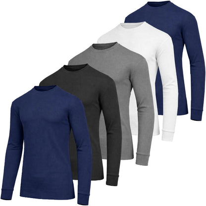 Men's 5-Pack 100% Cotton Waffle-Knit Thermal Shirts – Crew Neck & Henley