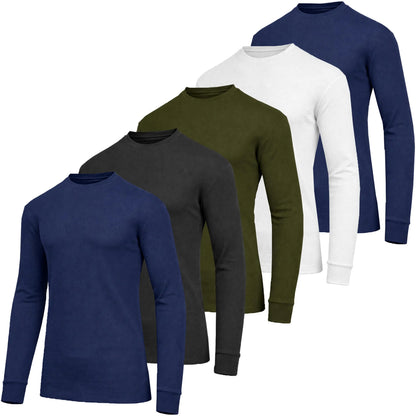 Men's 5-Pack 100% Cotton Waffle-Knit Thermal Shirts – Crew Neck & Henley