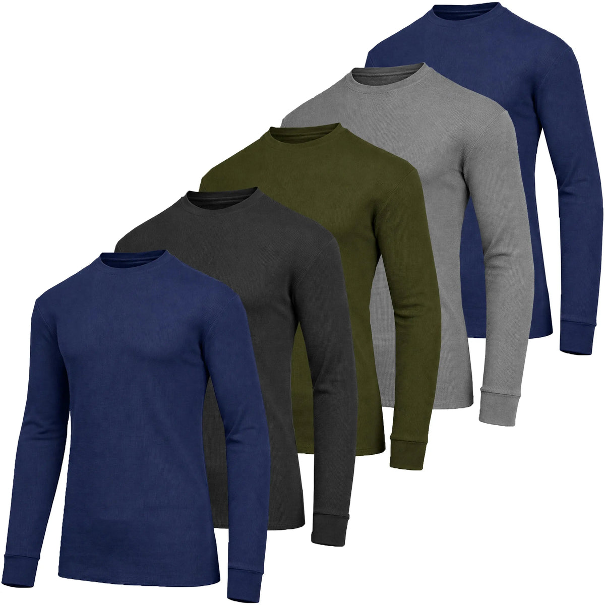 Men's 5-Pack 100% Cotton Waffle-Knit Thermal Shirts – Crew Neck & Henley