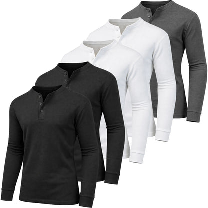 Men's 5-Pack 100% Cotton Waffle-Knit Thermal Shirts – Crew Neck & Henley