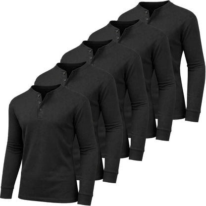 Men's 5-Pack 100% Cotton Waffle-Knit Thermal Shirts – Crew Neck & Henley