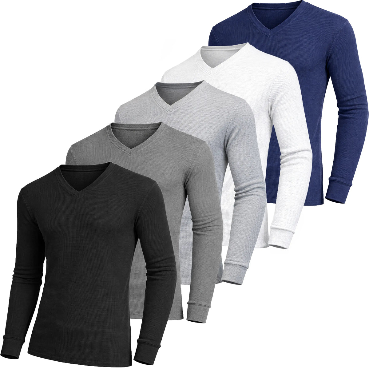 Men's 5-Pack 100% Cotton Waffle-Knit Thermal Shirts – Crew Neck & Henley