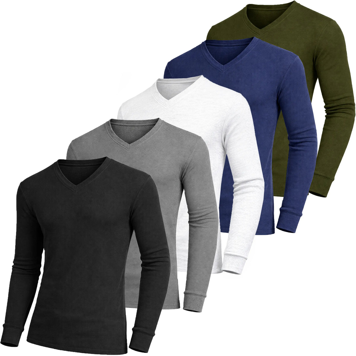 Men's 5-Pack 100% Cotton Waffle-Knit Thermal Shirts – Crew Neck & Henley