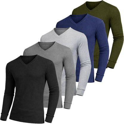 Men's 5-Pack 100% Cotton Waffle-Knit Thermal Shirts – Crew Neck & Henley