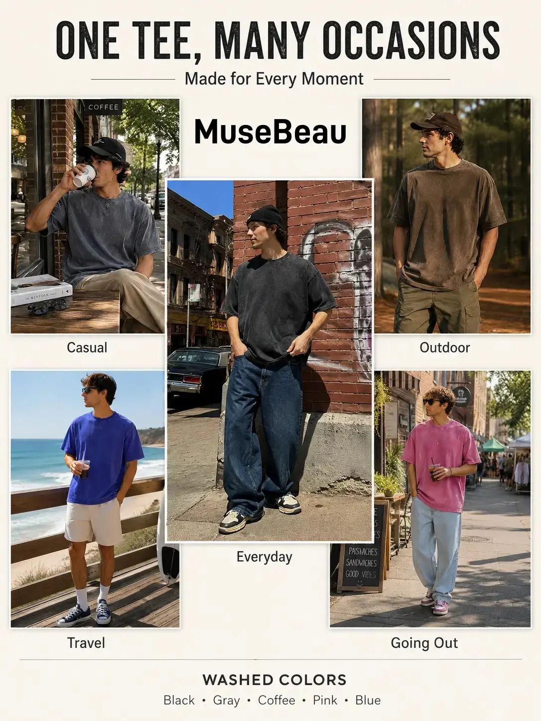 🔥Unisex Acid Wash Oversized Cotton T-Shirts Crew Neck Half Sleeve Loose Casual Streetwear Summer Tops