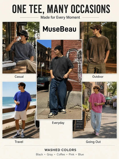 🔥Unisex Acid Wash Oversized Cotton T-Shirts Crew Neck Half Sleeve Loose Casual Streetwear Summer Tops