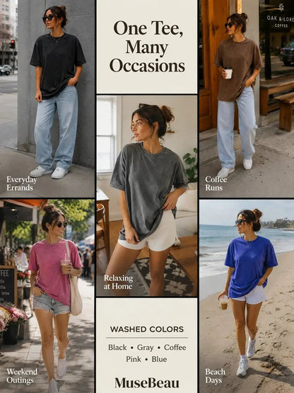 🔥Unisex Acid Wash Oversized Cotton T-Shirts Crew Neck Half Sleeve Loose Casual Streetwear Summer Tops