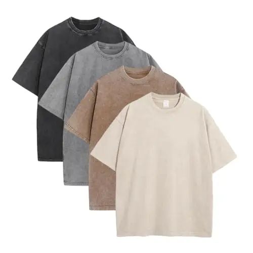 Unisex Acid Wash Oversized Cotton T-Shirts Crew Neck Half Sleeve Loose Casual Streetwear Summer Tops