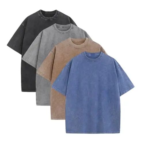 Unisex Acid Wash Oversized Cotton T-Shirts Crew Neck Half Sleeve Loose Casual Streetwear Summer Tops