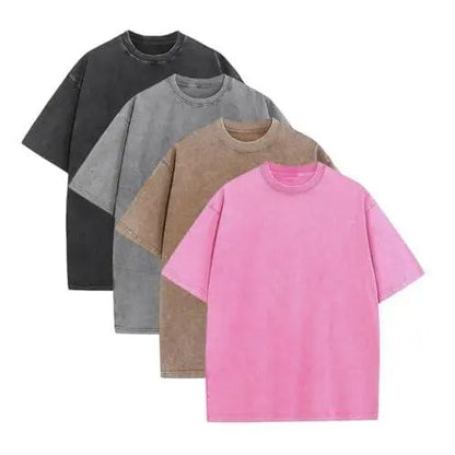 🔥Unisex Acid Wash Oversized Cotton T-Shirts Crew Neck Half Sleeve Loose Casual Streetwear Summer Tops