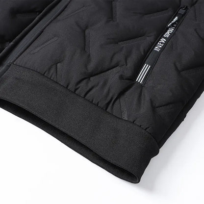Men's Waterproof Windproof Fleece-Lined Hooded Jacket with Textured Fabric