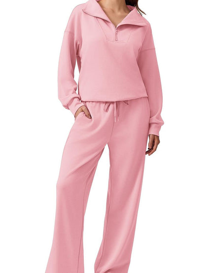 Women's Cotton-Blend Lightweight Relaxed-Fit Half-Zip Tracksuit Set