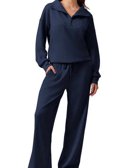 Women's Cotton-Blend Lightweight Relaxed-Fit Half-Zip Tracksuit Set