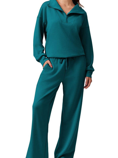 Women's Cotton-Blend Lightweight Relaxed-Fit Half-Zip Tracksuit Set