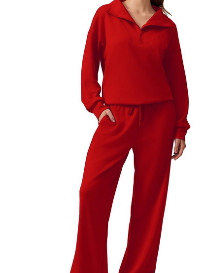 Women's Cotton-Blend Lightweight Relaxed-Fit Half-Zip Tracksuit Set