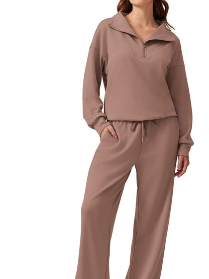 Women's Cotton-Blend Lightweight Relaxed-Fit Half-Zip Tracksuit Set