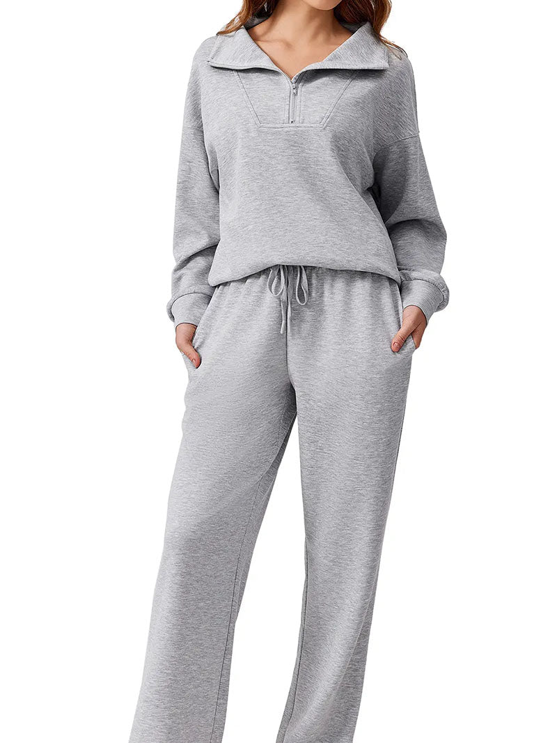 Women's Cotton-Blend Lightweight Relaxed-Fit Half-Zip Tracksuit Set