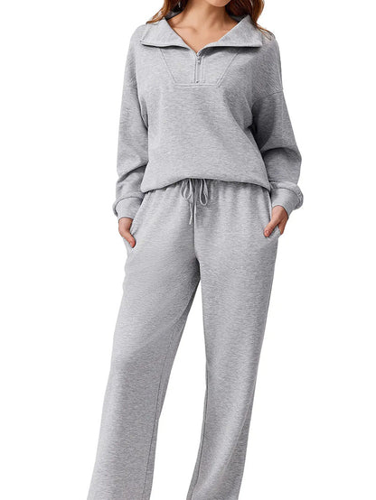 Women's Cotton-Blend Lightweight Relaxed-Fit Half-Zip Tracksuit Set