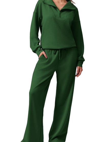 Women's Cotton-Blend Lightweight Relaxed-Fit Half-Zip Tracksuit Set