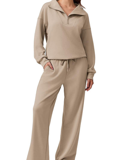 Women's Cotton-Blend Lightweight Relaxed-Fit Half-Zip Tracksuit Set