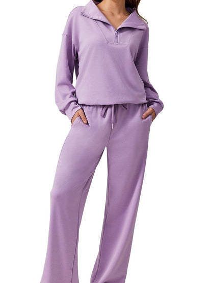 Women's Cotton-Blend Lightweight Relaxed-Fit Half-Zip Tracksuit Set
