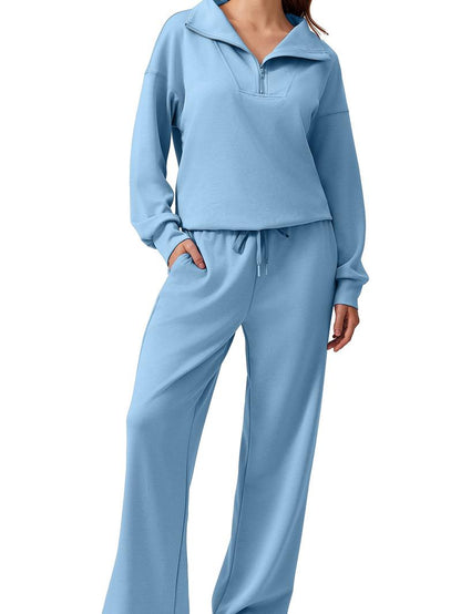 Women's Cotton-Blend Lightweight Relaxed-Fit Half-Zip Tracksuit Set