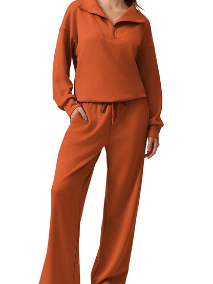 Women's Cotton-Blend Lightweight Relaxed-Fit Half-Zip Tracksuit Set