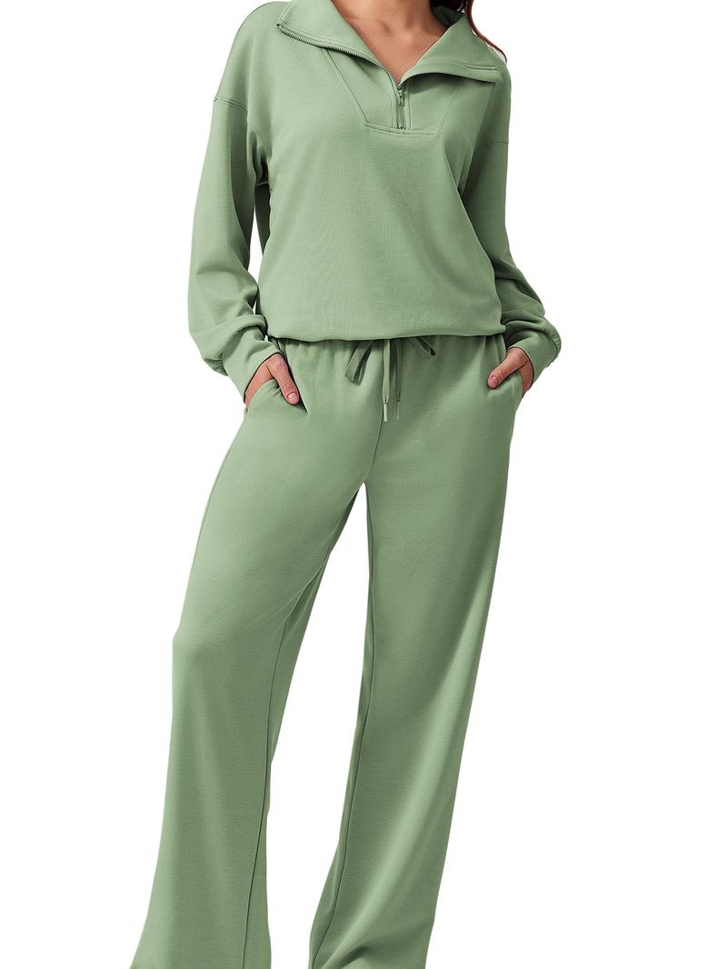 Women's Cotton-Blend Lightweight Relaxed-Fit Half-Zip Tracksuit Set