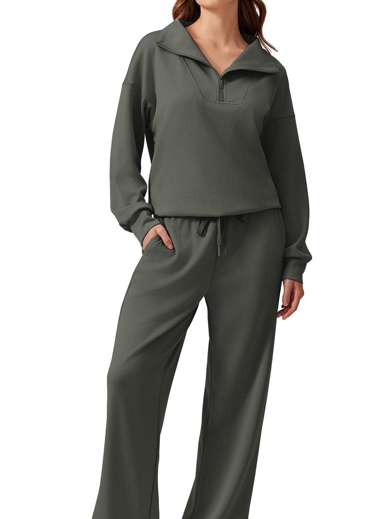 Women's Cotton-Blend Lightweight Relaxed-Fit Half-Zip Tracksuit Set