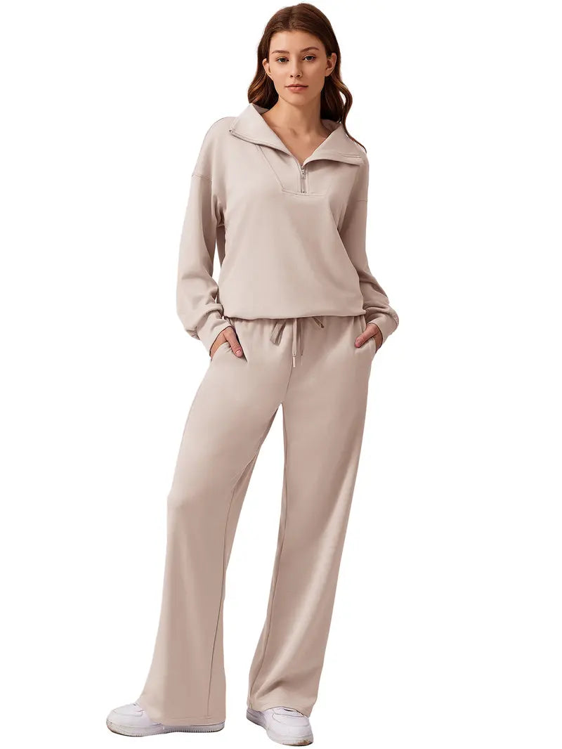 Women's Cotton-Blend Lightweight Relaxed-Fit Half-Zip Tracksuit Set