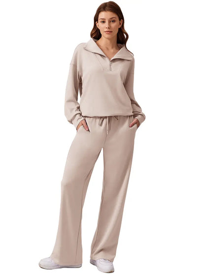 Women's Cotton-Blend Lightweight Relaxed-Fit Half-Zip Tracksuit Set