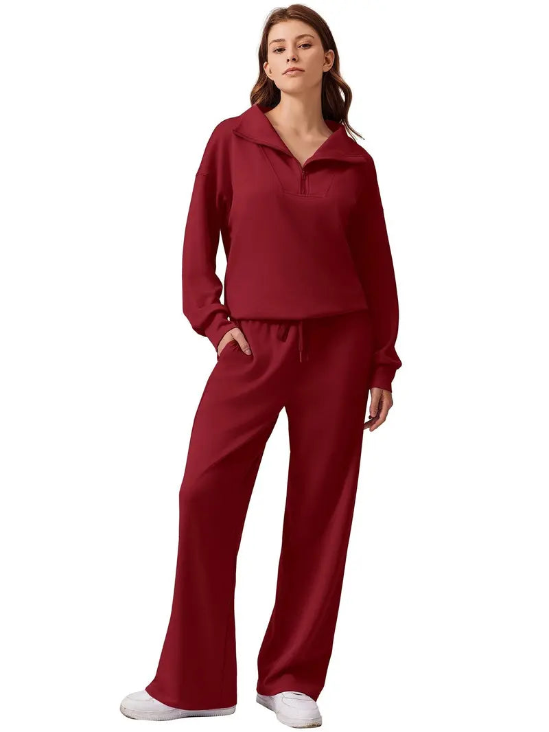 Women's Cotton-Blend Lightweight Relaxed-Fit Half-Zip Tracksuit Set