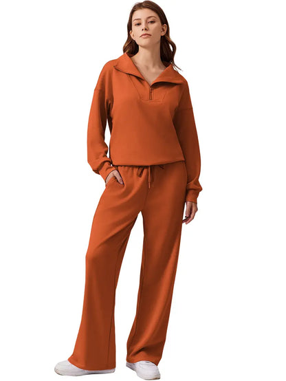Women's Cotton-Blend Lightweight Relaxed-Fit Half-Zip Tracksuit Set