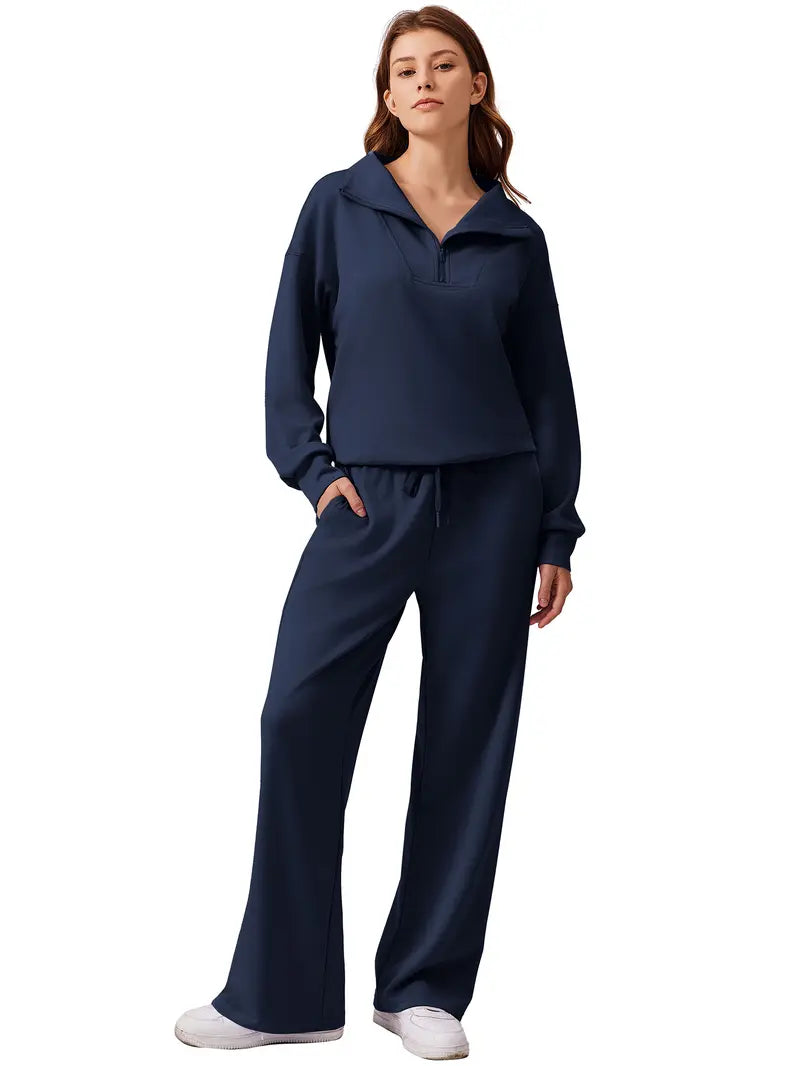 Women's Cotton-Blend Lightweight Relaxed-Fit Half-Zip Tracksuit Set