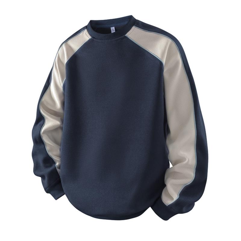 Men's 100% Cotton French Terry Relaxed-Fit Color-Block Crew Neck Sweatshirt